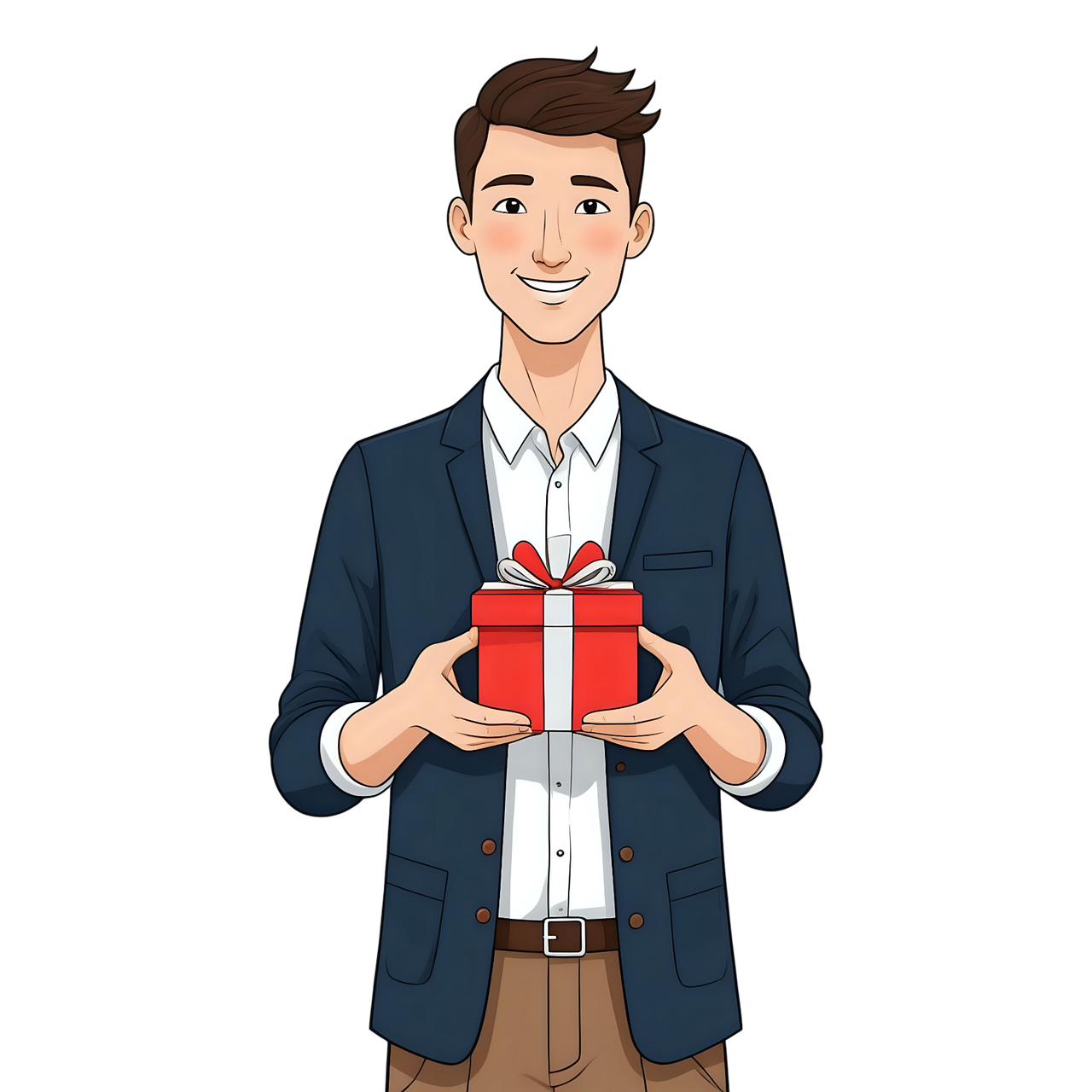 gift, present, box, celebration, package, ribbon, hand, man, cartoon, cutout, ai generated
